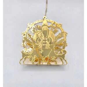 Rare Vintage Garfinckel's Santa with Creatures Ornament 10568 w/24kt Gold Finish